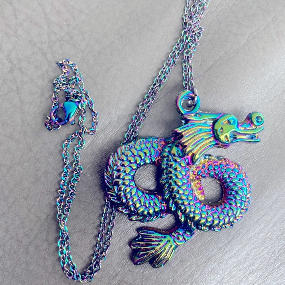 Rainbow π Chinese dragon π boho Necklace - Picture 8 of 12